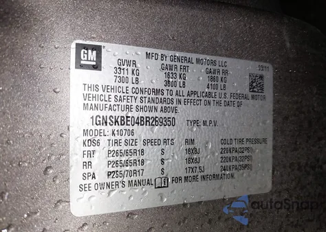 2011 Chevrolet Tahoe Lt z USA, uszkodzony, nr VIN 1GNSKBE04BR289350